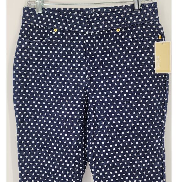 Michael Michael Kors Navy Polka Dot Pull-On Stretch Pants Women’s Size Large - Picture 4 of 12